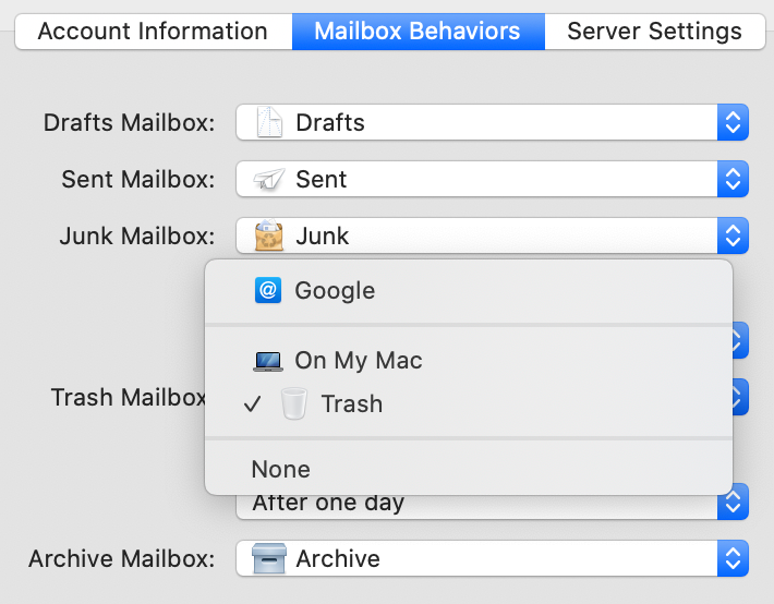 set preferences for archived mail in gmail for max osx