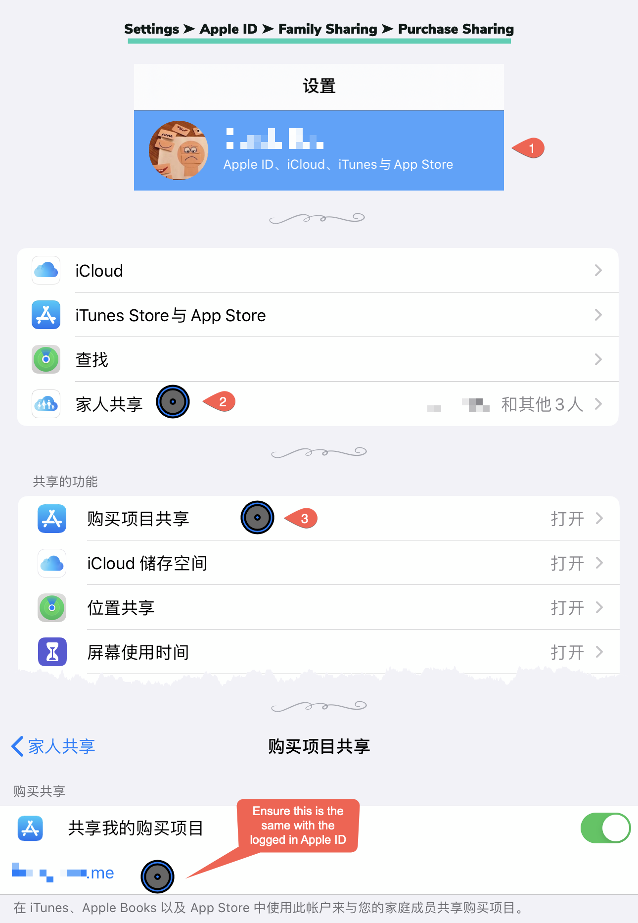 Ensure Correct Purchase Sharing Settings in the Family Member Accounts